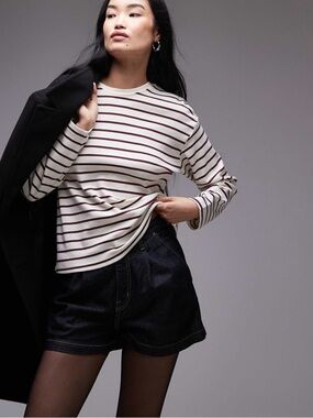 Mango round neck striped long sleeve top women's size xs oversized NWT